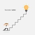 Businessman and light bulb with ladder sign.Ladder to success