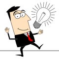 Cartoon businessman ligh bulb - idea, invention concept Royalty Free Stock Photo