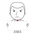 Businessman line cartoon face sad expression holding a blank sign Royalty Free Stock Photo