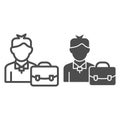 Businessman line and glyph icon. Man with briefcase vector illustration isolated on white. Manager with suitcase outline