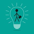 Businessman line icon. Creative idea. Light bulb shining. Success concept. Flat design. Green background. Isolated Royalty Free Stock Photo