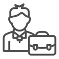 Businessman line icon. Man with briefcase vector illustration isolated on white. Manager with suitcase outline style