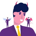 Businessman listening devil and angel. Vector illustration Royalty Free Stock Photo