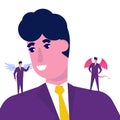 Businessman listening devil and angel. Vector illustration Royalty Free Stock Photo