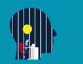 Businessman is locked in the head. Concept business vector illustration, Prison, No Freedom