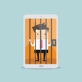 Businessman locked in smartphone.