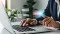 Businessman Logging In Securely on Laptop with Digital Interface Royalty Free Stock Photo