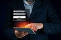 Businessman login using his smartphone. Login to financial applications, identification security