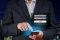 Businessman login using his smartphone. Login to financial applications, identification security