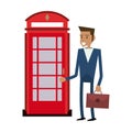 Businessman and london telephone cabin