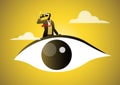Businessman look through binoculars from his big eye