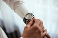 Businessman look his watch Royalty Free Stock Photo