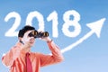 Businessman look at number 2018 with binocular