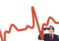 Businessman looking through binoculars at rising chart representing economic growth