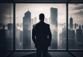 Businessman looking at financial district from his office Royalty Free Stock Photo
