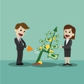 Businessman and businesswoman looking for growth chart and money. Team work. Partnership Royalty Free Stock Photo