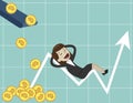 Crypto-currency market. Businesswoman looking for growth chart of Bitcoins. Graph get a lot of bitcoin. Royalty Free Stock Photo