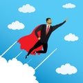 Businessman looking like Super hero flying to success in sky Royalty Free Stock Photo