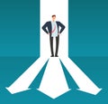Businessman looking at pathway with many directions. Success business choice and investment risque vector concept Royalty Free Stock Photo