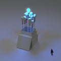 Businessman looking at pencil light bulb 3d