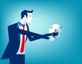 Businessman looking at robot skull in hand. Concept technology vector illustration