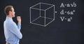 Businessman looking at structure and various formulas on blackboard Royalty Free Stock Photo