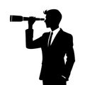 Businessman looking telescope silhouette. Forecast, vision in business concept