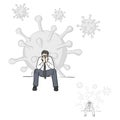 Businessman loss job due to Covid-19 virus outbreak vector illustration sketch doodle hand drawn with black lines isolated on