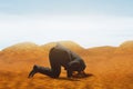 Businessman lost in the desert , global warming concept 3d illustrations