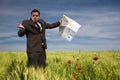 Businessman lost in field Royalty Free Stock Photo