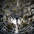 Businessman lost in labyrinth, business concept, advisory and finding solution image
