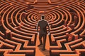 Businessman Lost in a Maze Created with Generative AI Technology