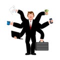 Businessman and lots of hands. Performing many tasks. Lot of wo