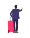 Businessman with luggage looking for taxi vector
