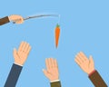 Businessman lures people with a carrot on a fishing rod
