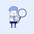 Businessman with a magnifying glass. Cartoon character thin line style vector Royalty Free Stock Photo