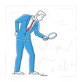 Businessman with a magnifying glass - line design style illustration Royalty Free Stock Photo