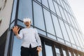 Businessman making gestures when wearing virtual reality goggles Royalty Free Stock Photo