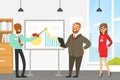 Businessman Making Presentation and Explaining Chart on Whiteboard, Business People or Office Workers Characters Working Royalty Free Stock Photo