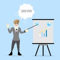 Businessman making presentation, pointing at flip board chart with speech bubble Royalty Free Stock Photo