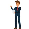 Businessman making speech cartoon flat vector illustration concept on isolated white background