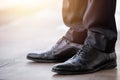 Businessman male leather shoes closeup Royalty Free Stock Photo