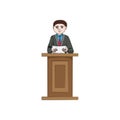 Businessman man, boy on the tribune podium