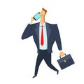 Businessman, a man in a business suit with a briefcase walking and talking on the phone. Vector illustration isolated on Royalty Free Stock Photo