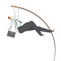 Businessman, a man in a business suit doing pole vaulting. Jump to success, vector concept illustration, isolated on Royalty Free Stock Photo