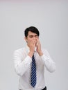 Businessman man feeling sick, sneezing coughing from cold flu virus bacteria infection pollution Royalty Free Stock Photo