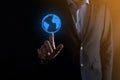 Businessman man hand holding Earth icon , digital globe Royalty Free Stock Photo