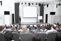 Businessman man standing on stage during a press conference Royalty Free Stock Photo