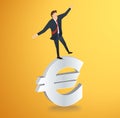 Businessman or man walking in balance on Euro icon vector