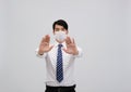 Businessman man wearing protective mask against cold flu virus bacteria infection pollution Royalty Free Stock Photo